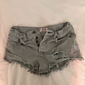 We The Free Gray Jean Shorts Distressed Raw-Edge